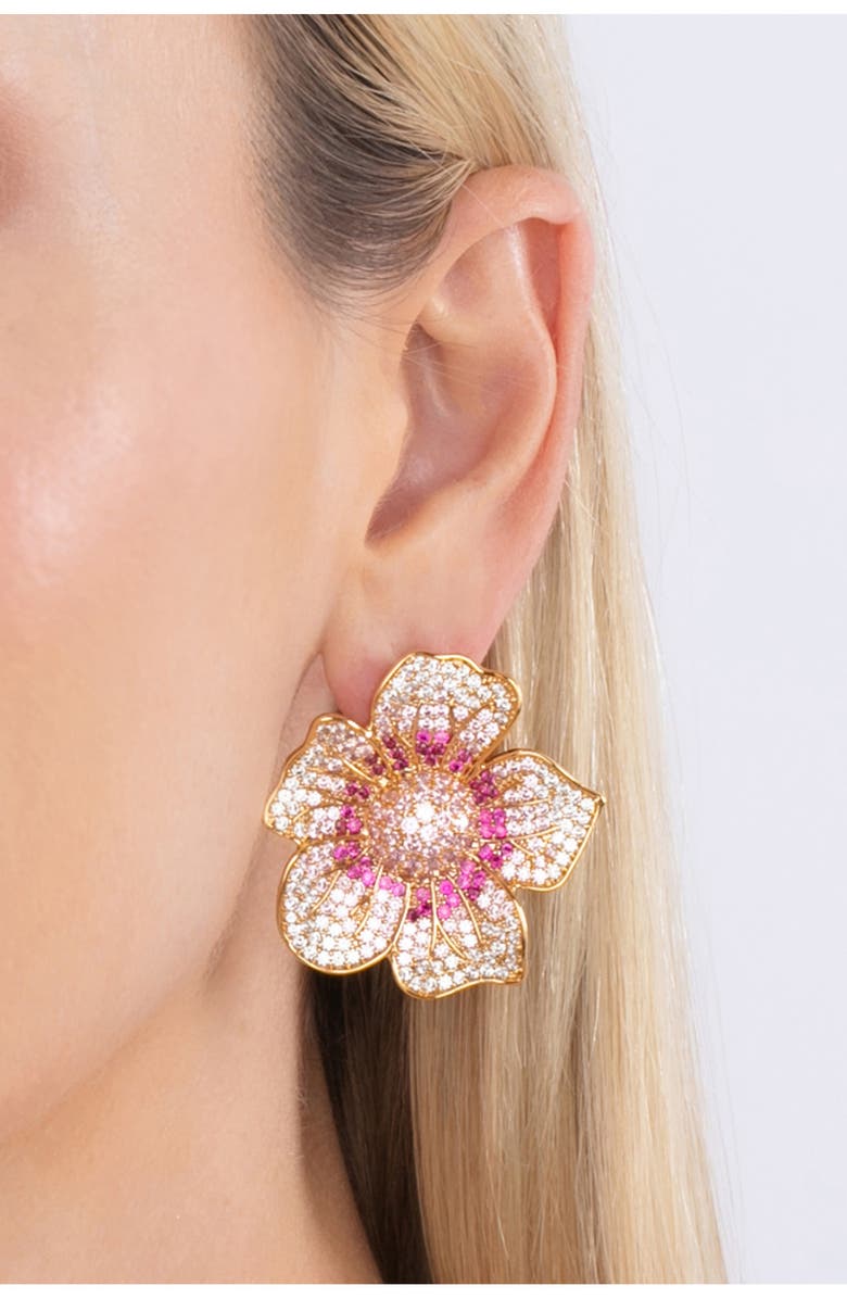 EYE CANDY LOS ANGELES CZ Flower Statement Earrings, Alternate, color, Gold