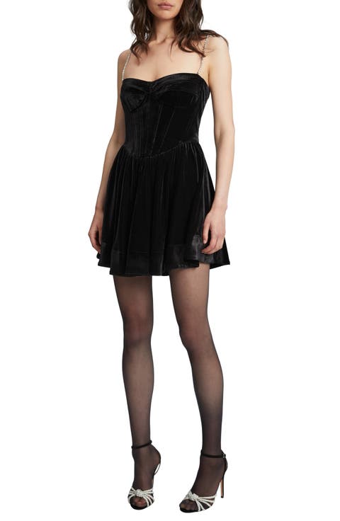 Elsie Jeweled Strap Stretch Velvet Cocktail Minidress