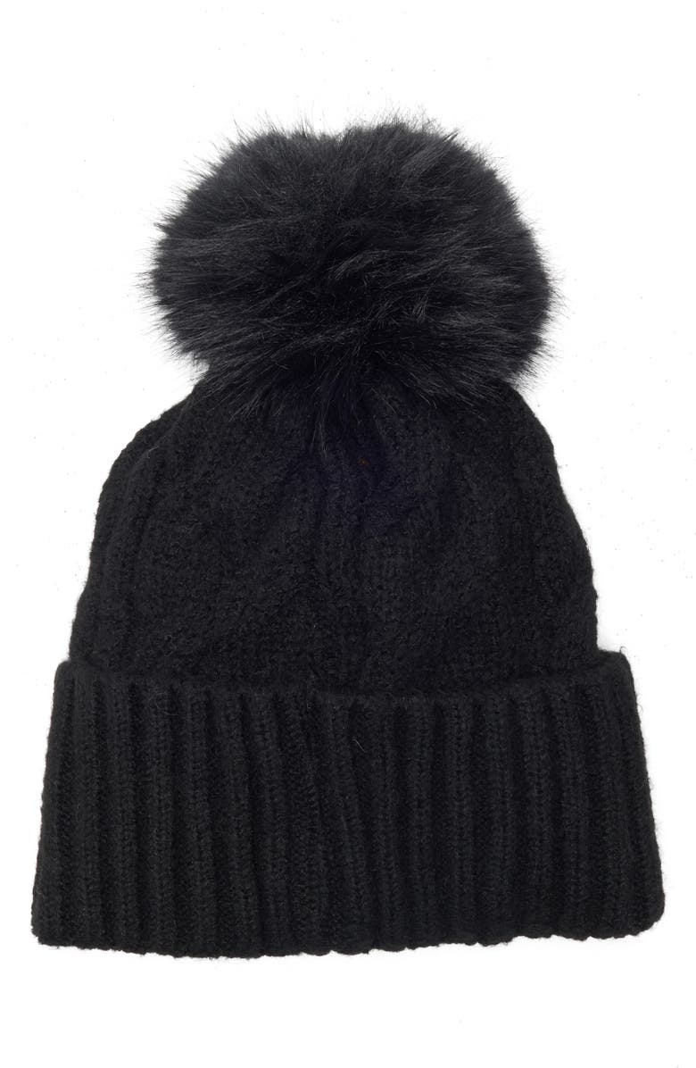 Melrose and Market Faux Fur Pompom Beanie, Alternate, color, Black
