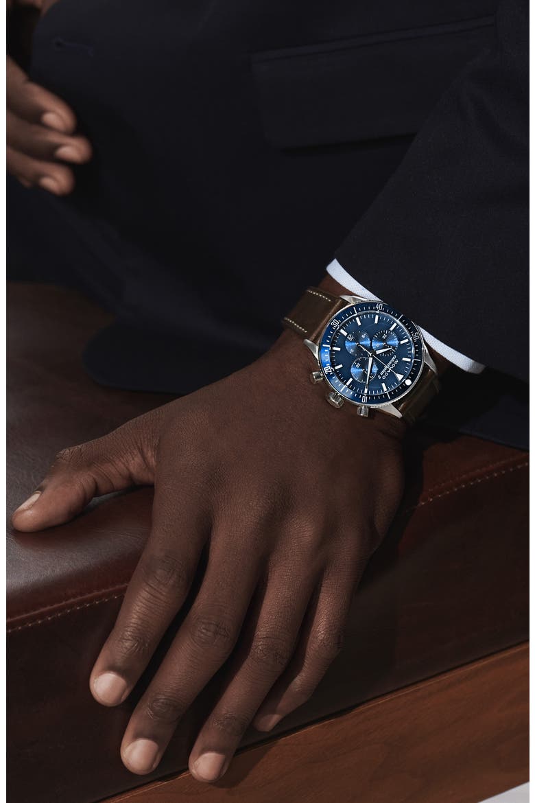 Heritage Chrono Leather Strap Watch, 42mm, Alternate, color, COGNAC/ BLUE/ SILVER