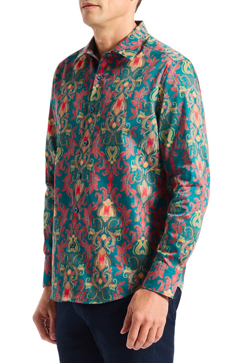 Robert Graham Valor Long Sleeve Button-Up Shirt, Alternate, color, Teal/ Multi