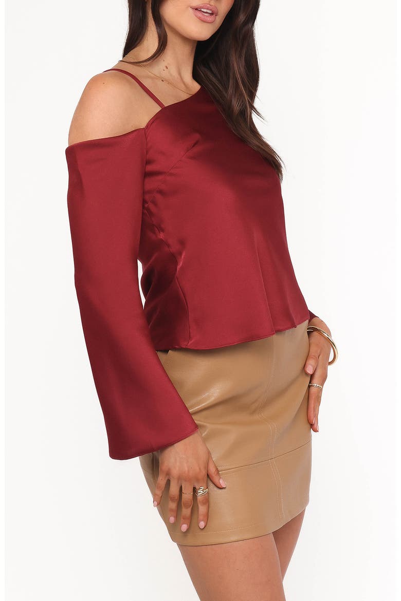 Brisa Single Cold Shoulder Satin Top, Alternate, color, CHERRY