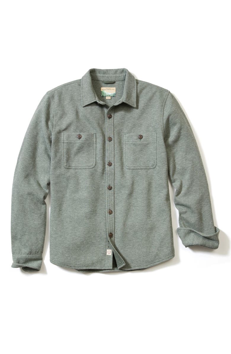 Marine Layer Pacifica Knit Flannel Button-Up Overshirt, Alternate, color, Olive