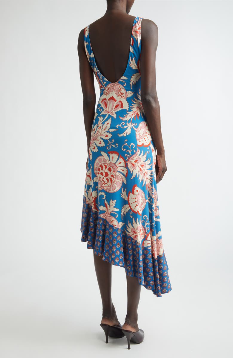 Etro Asymmetric Ruffle Hem Midi Dress, Alternate, color, Print On Pale Blue Base