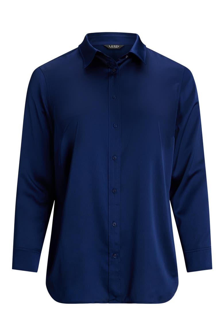 Charmeuse Button-Up Shirt, Alternate, color, HOLIDAY NAVY