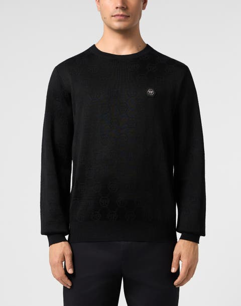 Merino Wool Round Neck Pullover Monogram Men