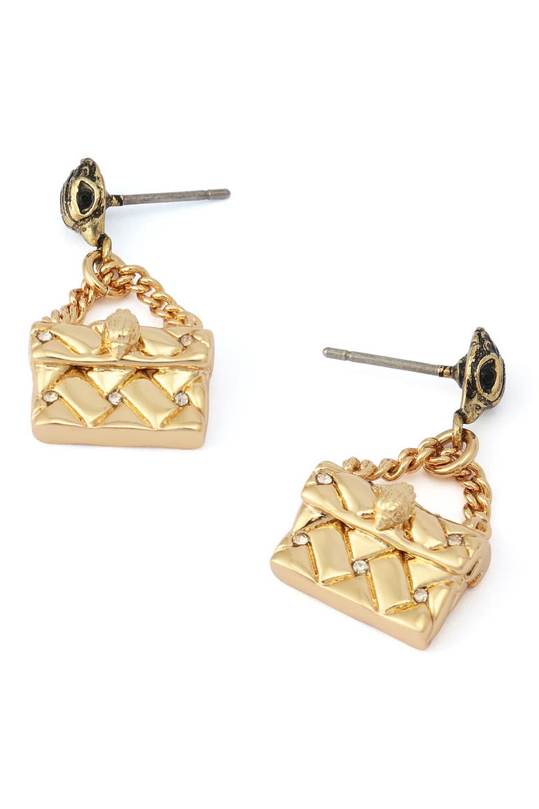 Quilt Kensington Bag Drop Earrings, Alternate, color, GOLD