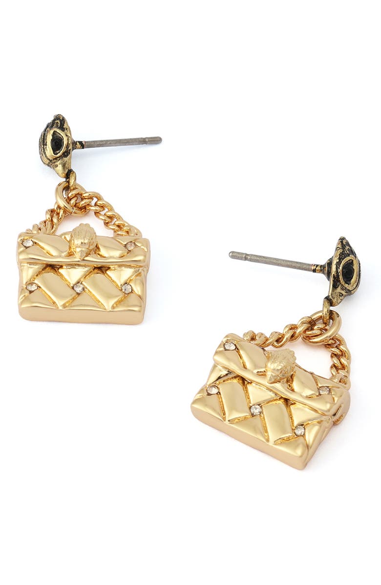 Kurt Geiger London Quilt Kensington Bag Drop Earrings, Alternate, color, Gold