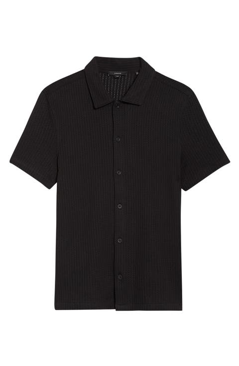Cotton Blend Pointelle Button-Up Shirt