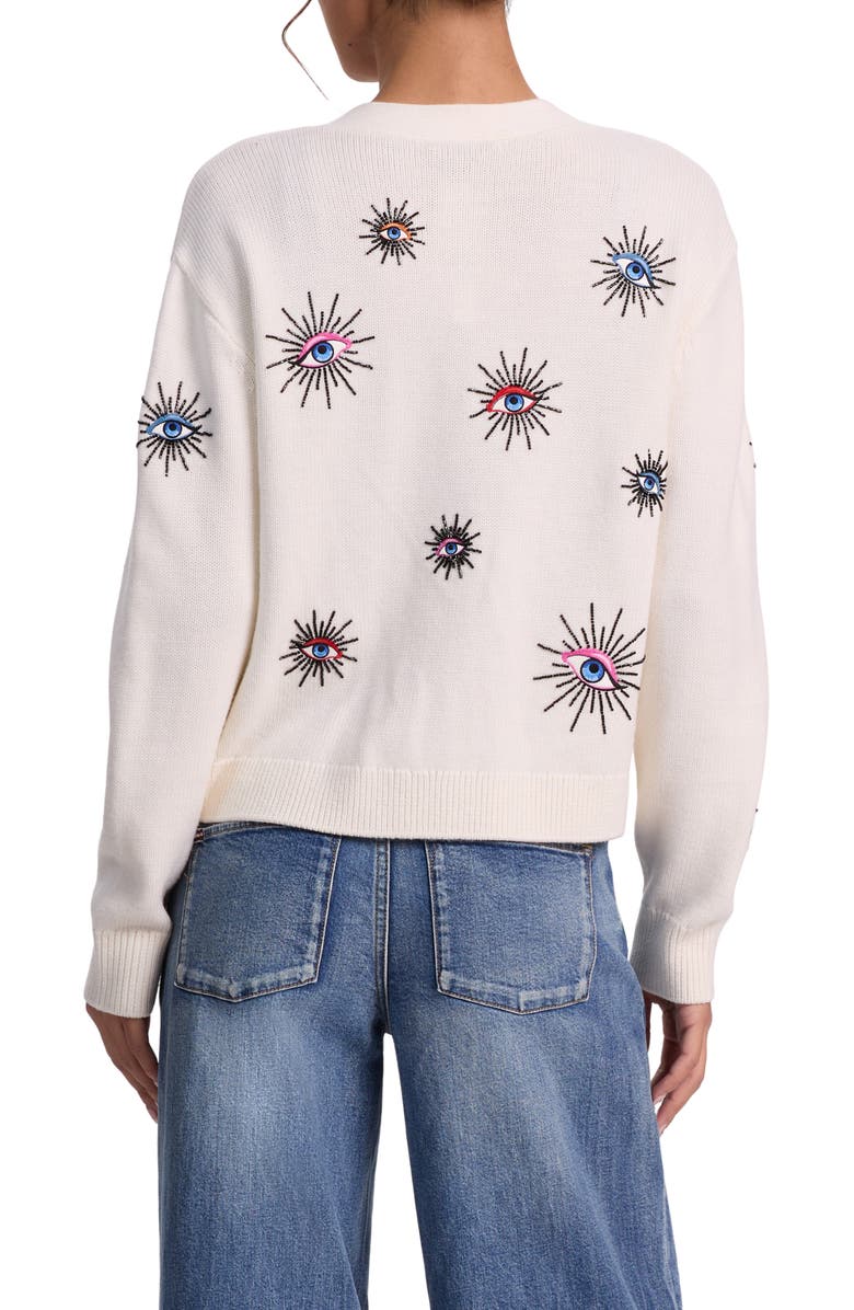 Alice + Olivia Bradley Embellished Stretch Wool Cardigan, Alternate, color, Ecru Multi