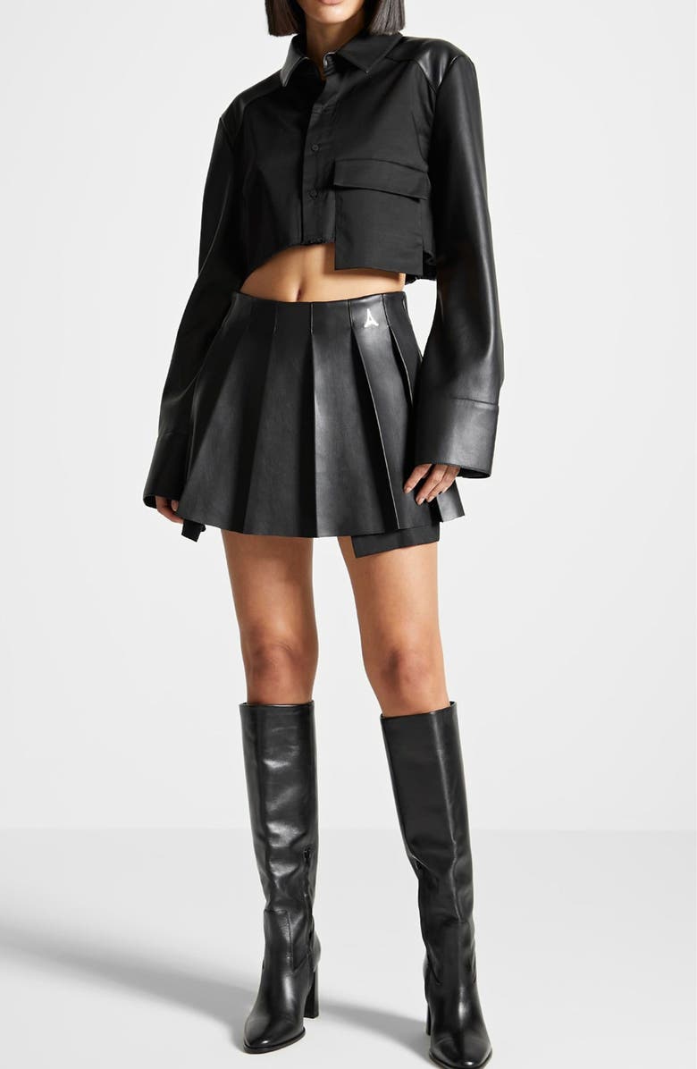 Manière De Voir Juliette Leather Pleated Skort, Alternate, color, Black