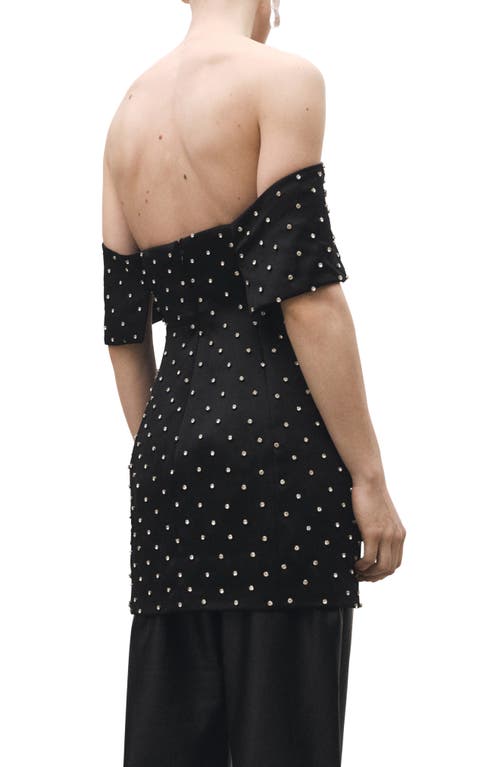 Shop Mango Rhinestone Off-the-shoulder Minidress In Black