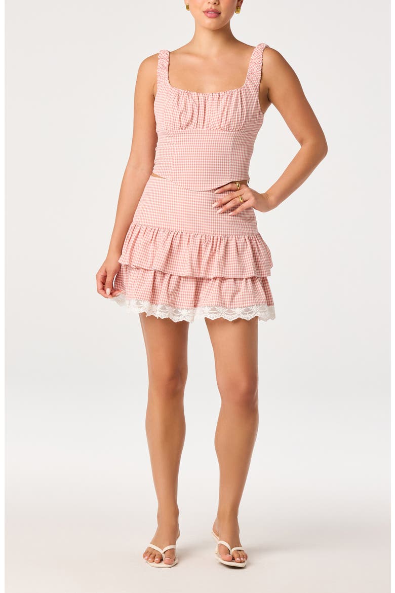 Penny Tiered Gingham Miniskirt, Alternate, color, PINK GINGHAM