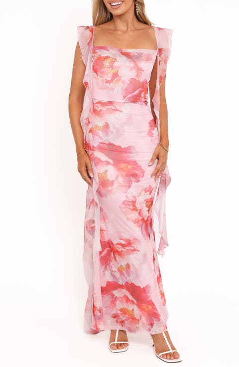 Chiara Floral Flutter Ruffle Maxi Dress