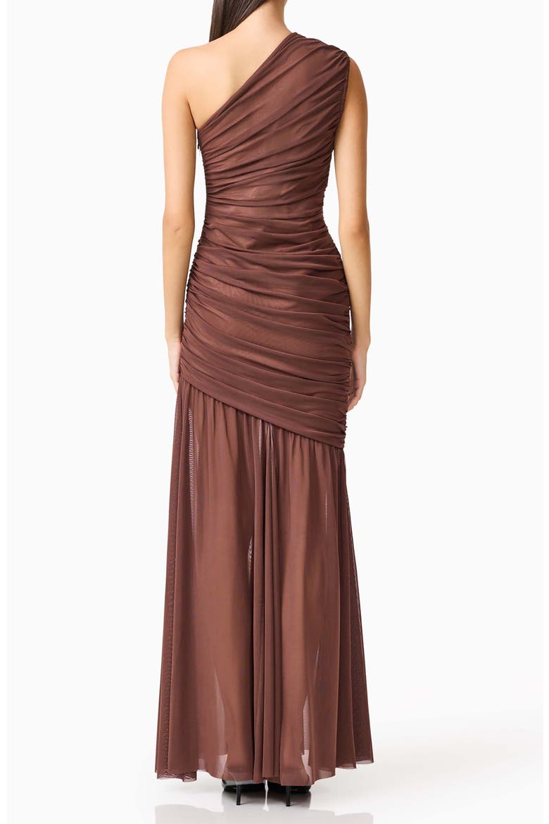 Vienna Ruched One-Shoulder Gown, Alternate, color, BROWN/ NUDE