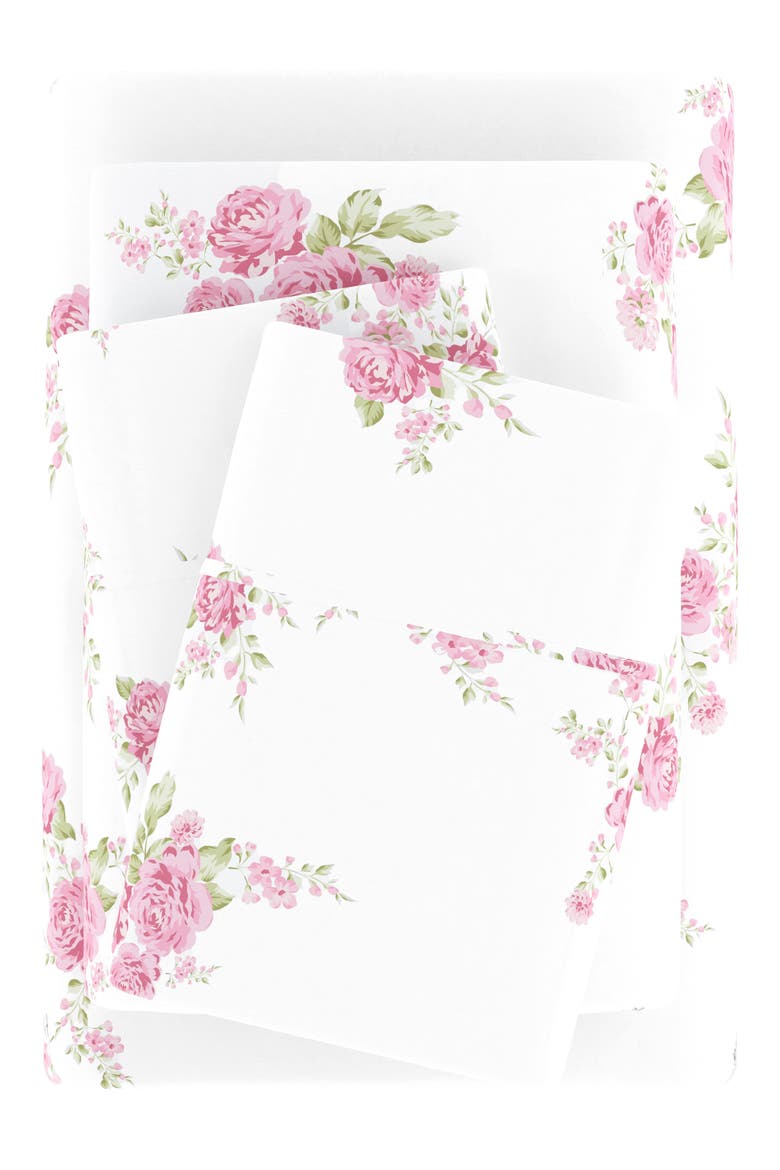 Premium Rose Bunch 4-Piece Flannel Bed Sheet Set, Alternate, color, PINK