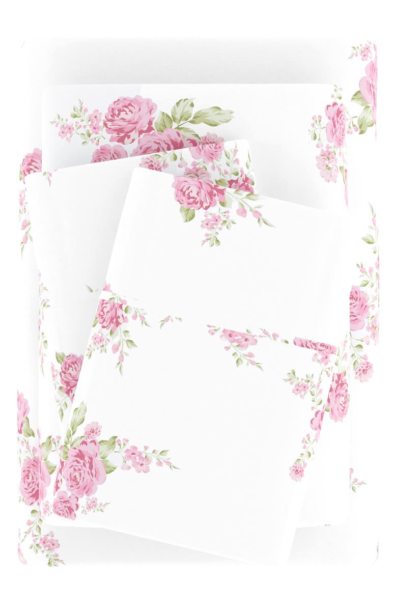 HOMESPUN Premium Rose Bunch 4-Piece Flannel Bed Sheet Set, Alternate, color, Pink