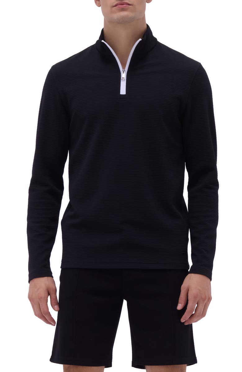 Bugatchi Waffle Knit Quarter Zip Performance Pullover, Main, color, Black