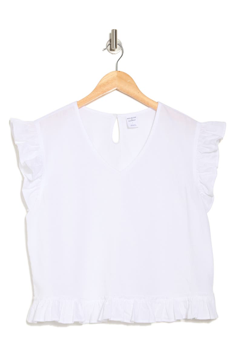 Melrose and Market Ruffle Cap Sleeve Cotton Top, Alternate, color, White