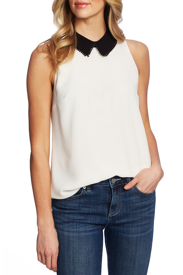 Collared Sleeveless Top, Main, color, SOFT ECRU