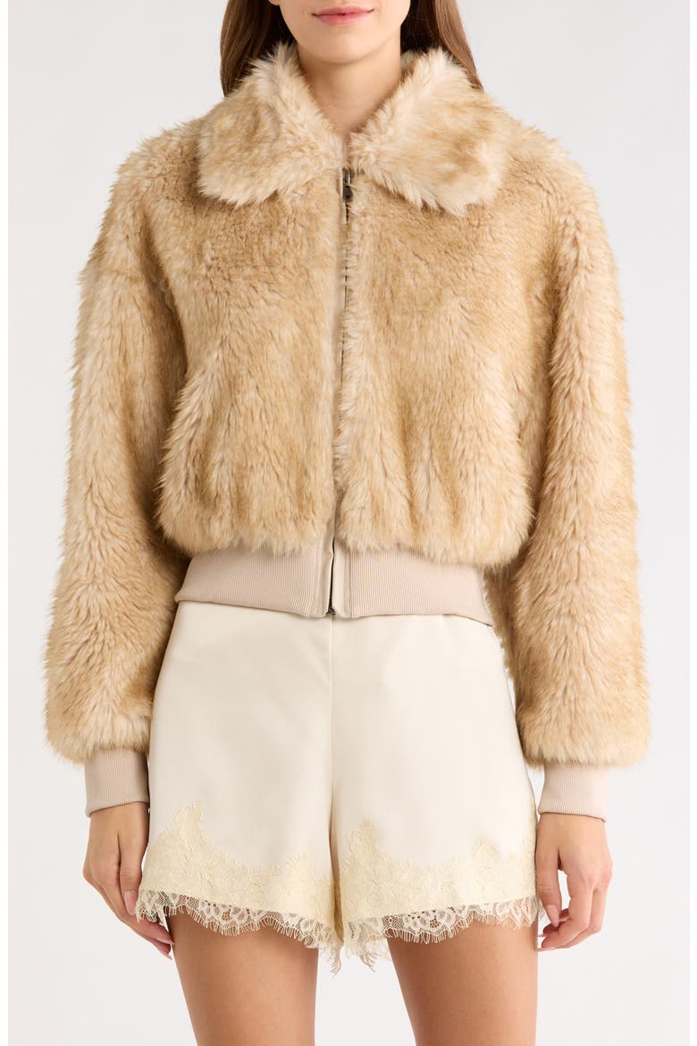 Nathalie Faux Fur Jacket, Main, color, BEIGE