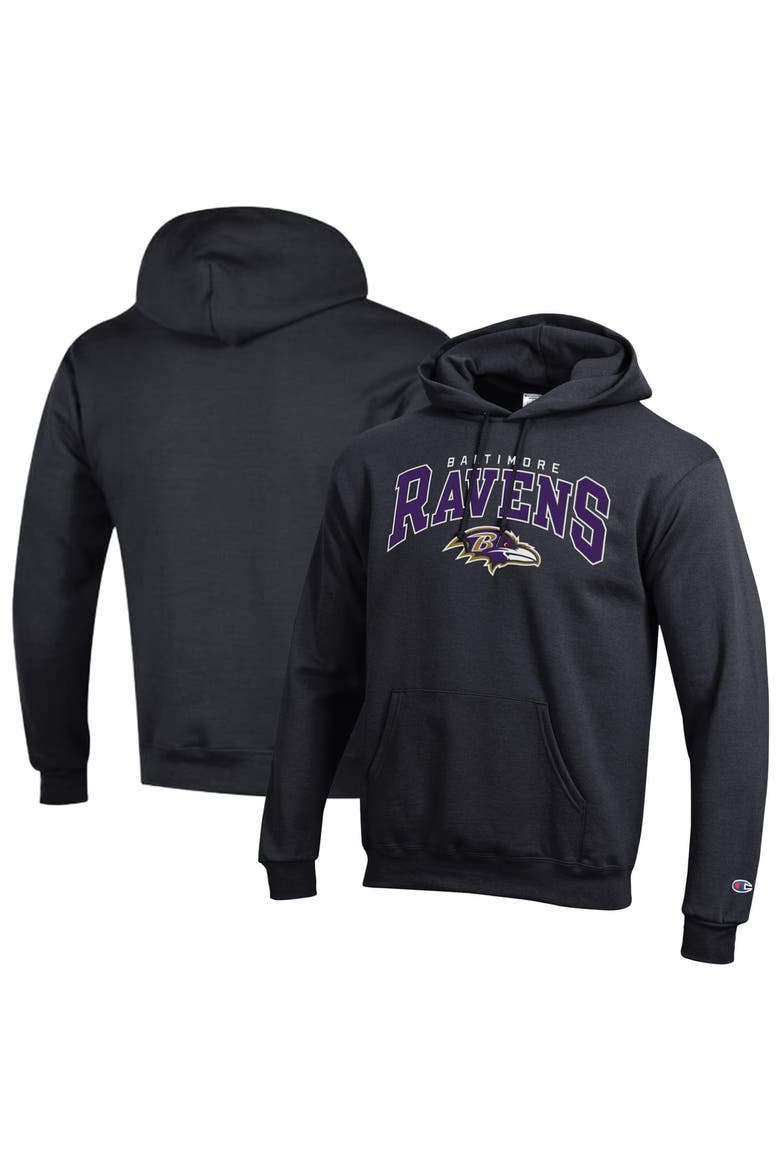 Men's Champion Black Baltimore Ravens Powerblend Arch over Logo Hoodie, Main, color, Black