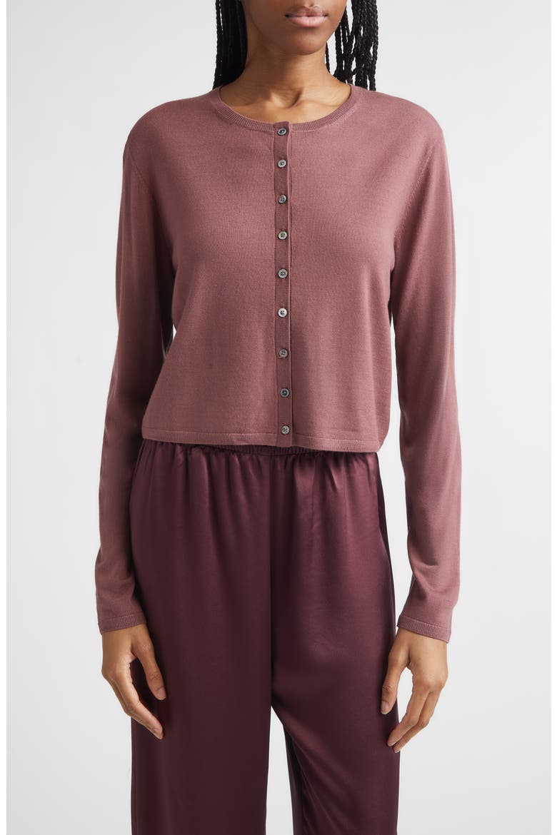 James Merino Wool Crewneck Cardigan, Main, color, DUSTY ROSE