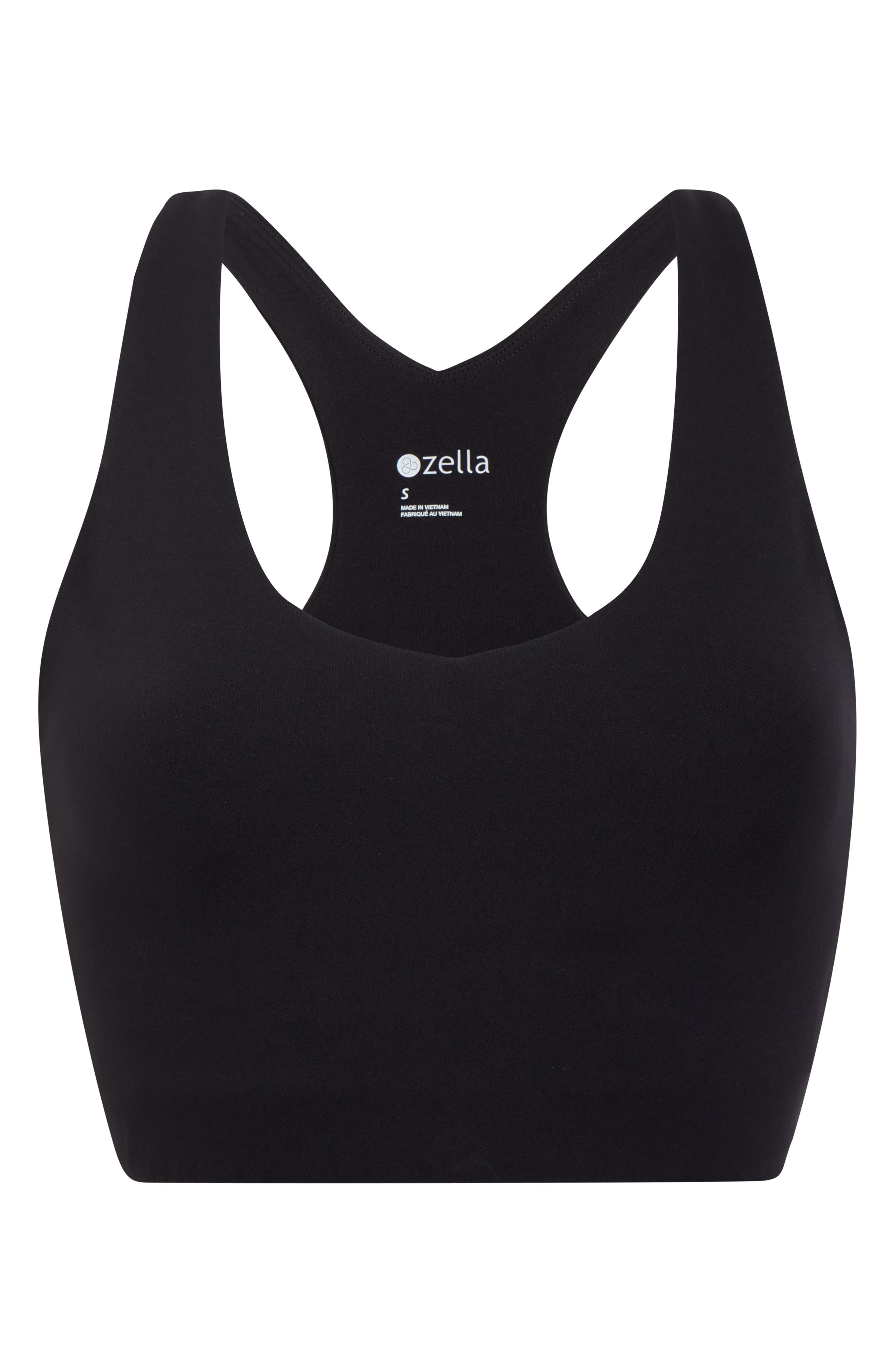 Zella Studio Luxe Essential Racerback Sports Bra in Black at Nordstrom, Size Large