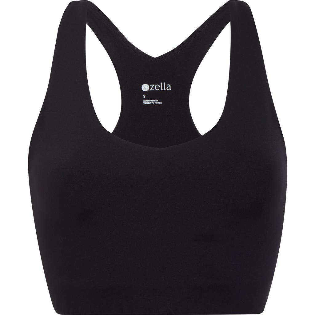 Zella Studio Luxe Essential Racerback Sports Bra in Black at Nordstrom, Size Large
