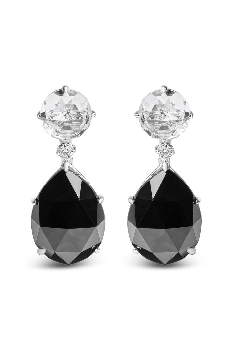 18K White Gold 1/5 Ct Diamond with White Topaz & Black Onyx Gemstone Dangle Earring, Main, color, White