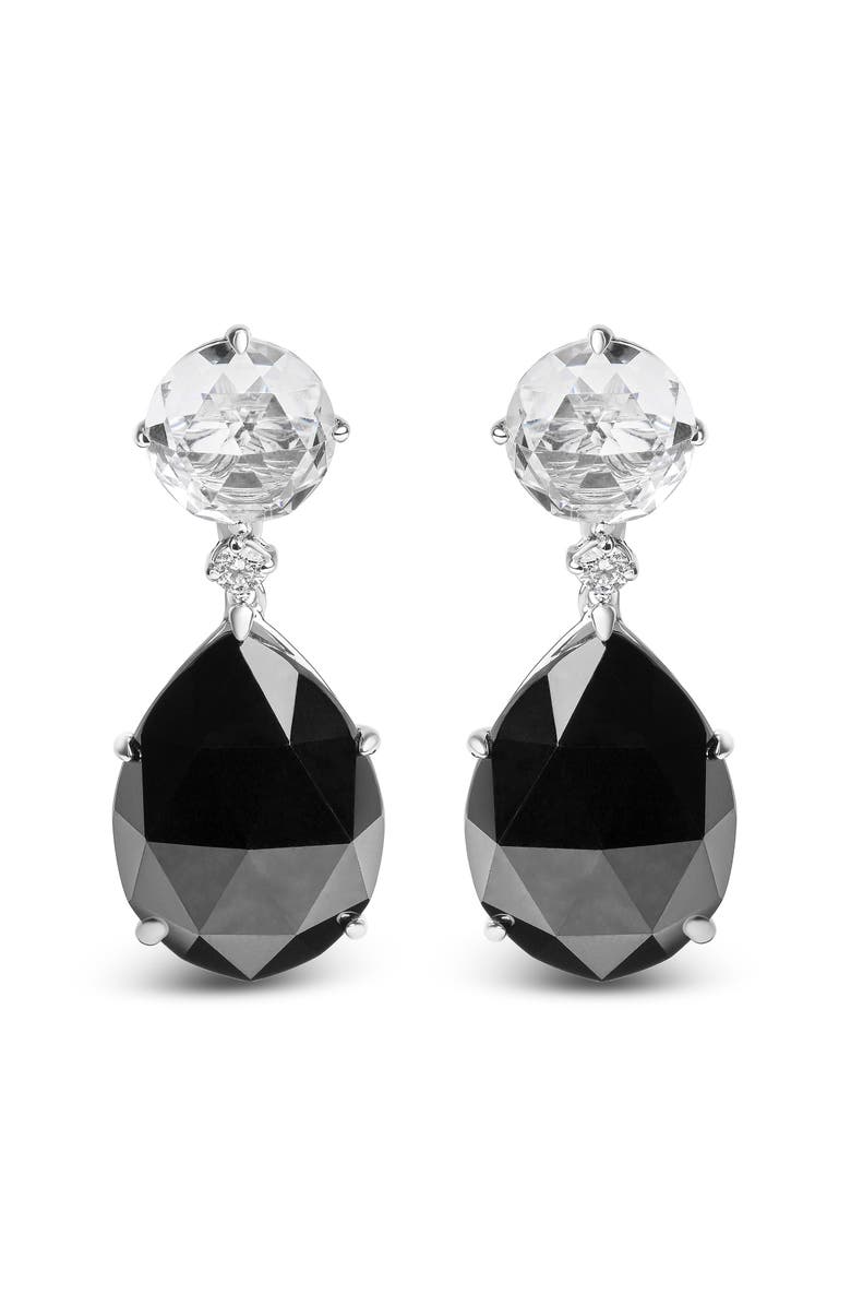 Haus of Brilliance 18K White Gold 1/5 Ct Diamond with White Topaz & Black Onyx Gemstone Dangle Earring, Main, color, White