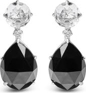 Haus of Brilliance 18K White Gold 1/5 Ct Diamond with White Topaz & Black Onyx Gemstone Dangle Earring