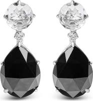 Haus of Brilliance 18K White Gold 1/5 Ct Diamond with White Topaz & Black Onyx Gemstone Dangle Earring