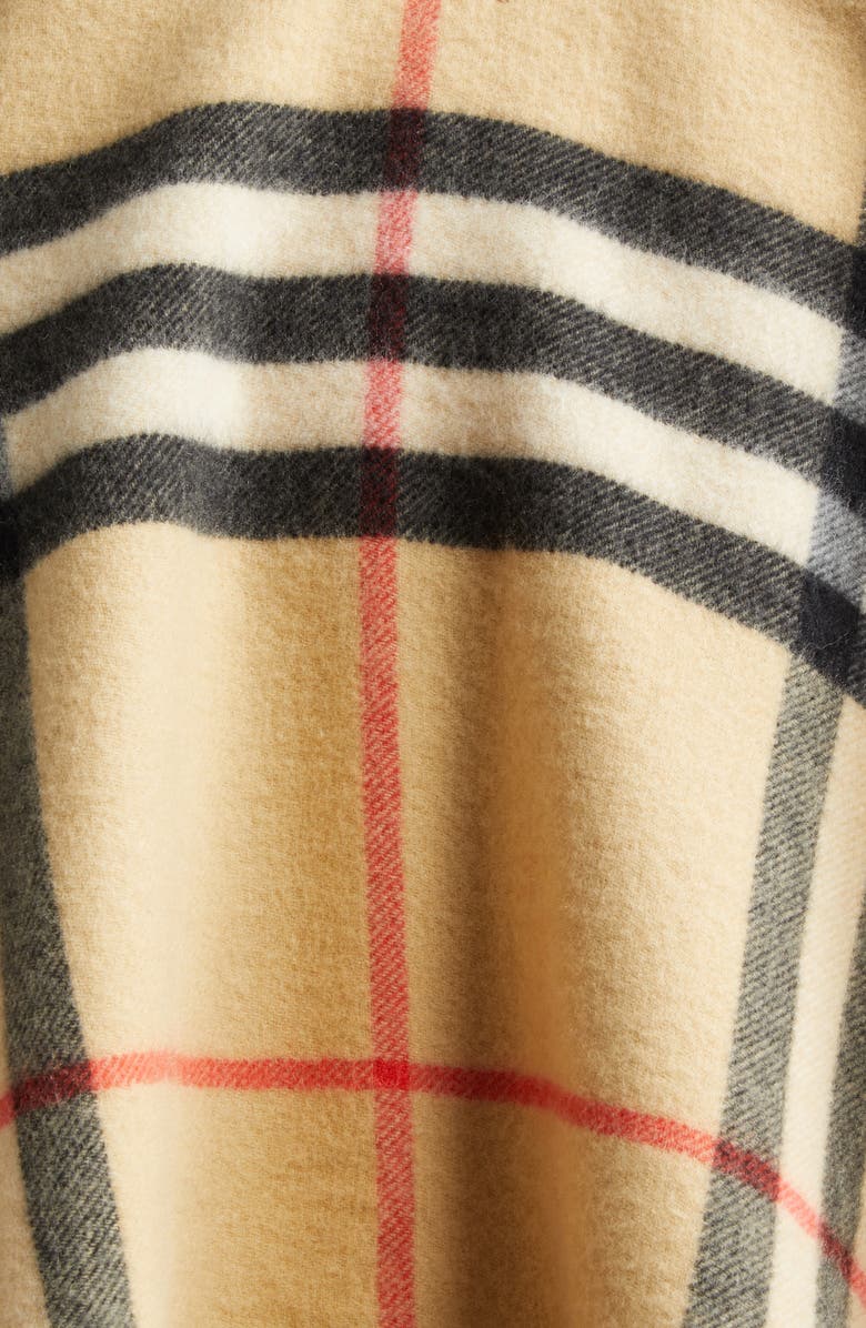 Burberry EKD Check Double Face Cashmere & Wool Fringe Cape, Alternate, color, Sand/ Pebble White