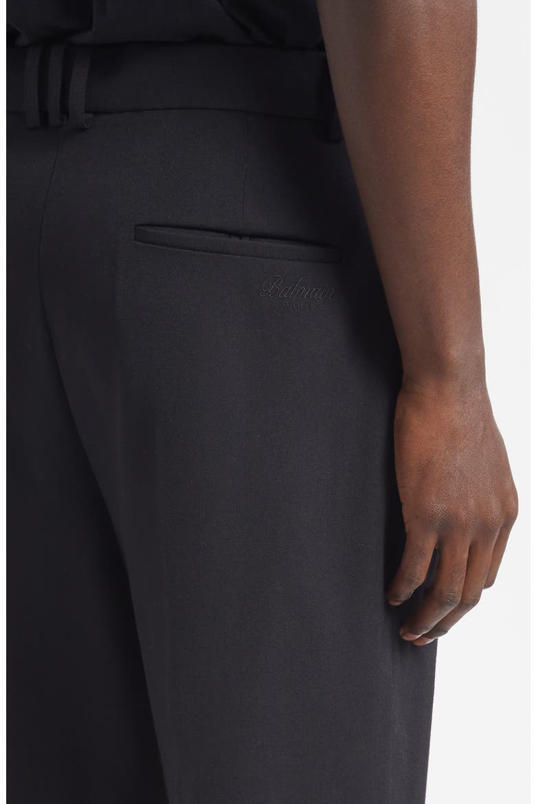 Pleated Pinstripe Straight Leg Wool Pants, Alternate, color, 0PA BLACK