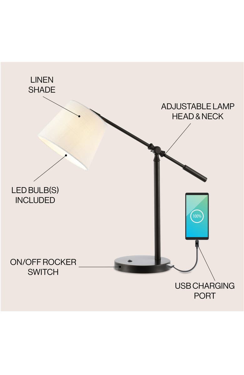 JONATHAN Y Troy 24" Classic Contemporary Iron LED Task Lamp with USB Charging Port, Oil Rubbed Bronze, Alternate, color, Oil Rubbed Bronze