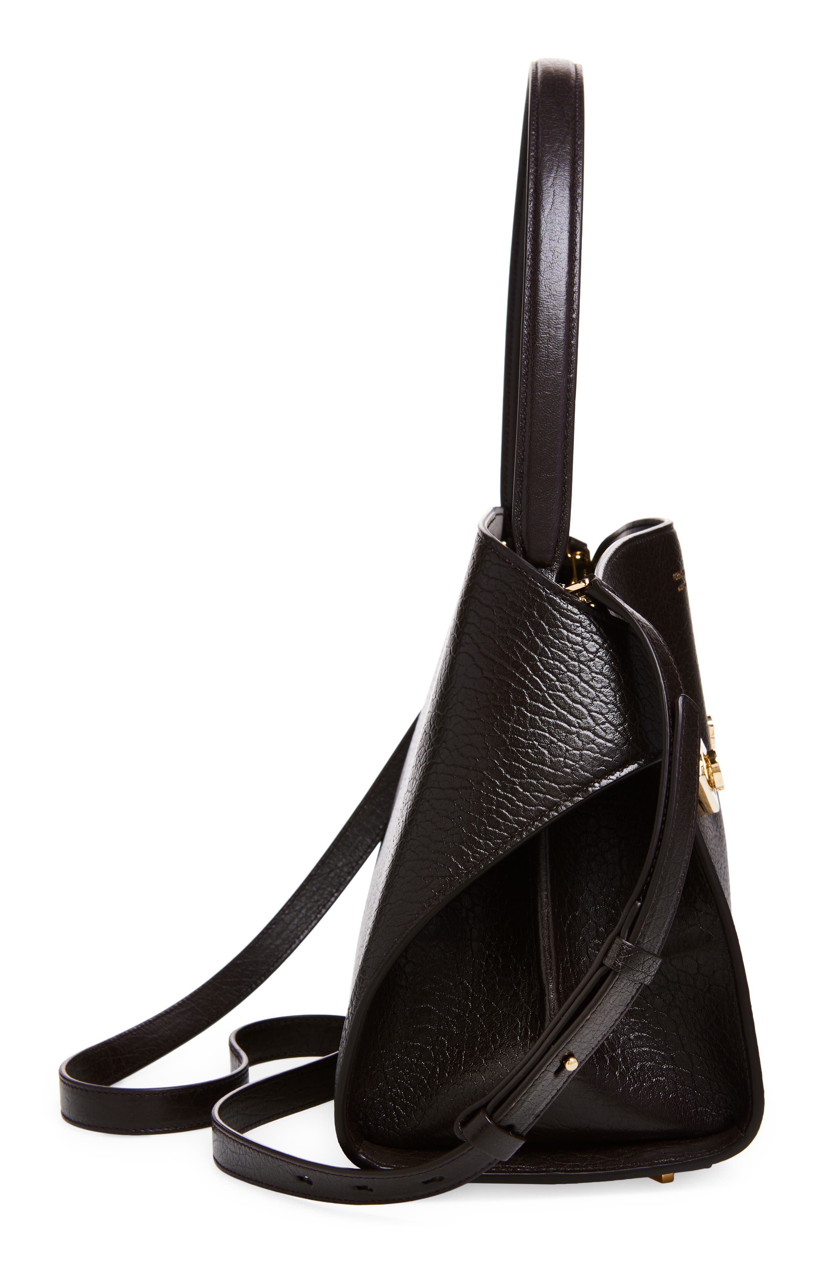 FERRAGAMO Small Hug Grained Leather Top Handle Bag, Alternate, color, Nero