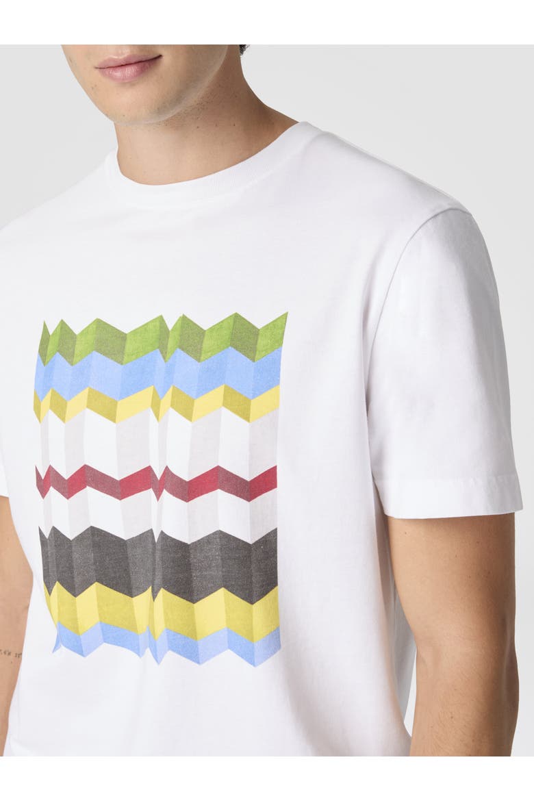 Crew-neck Cotton T-shirt With Macro Zigzag Print, Alternate, color, White & Multicoloured