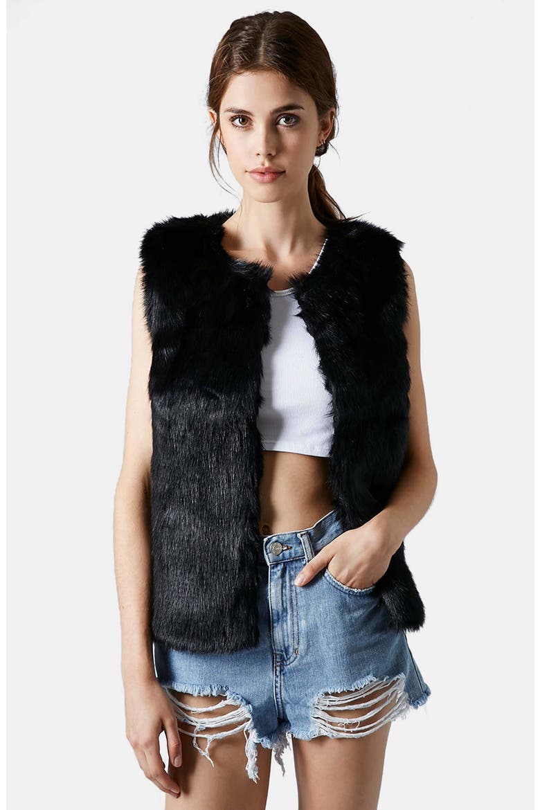 Faux Fur Gilet Vest, Main, color, BLACK