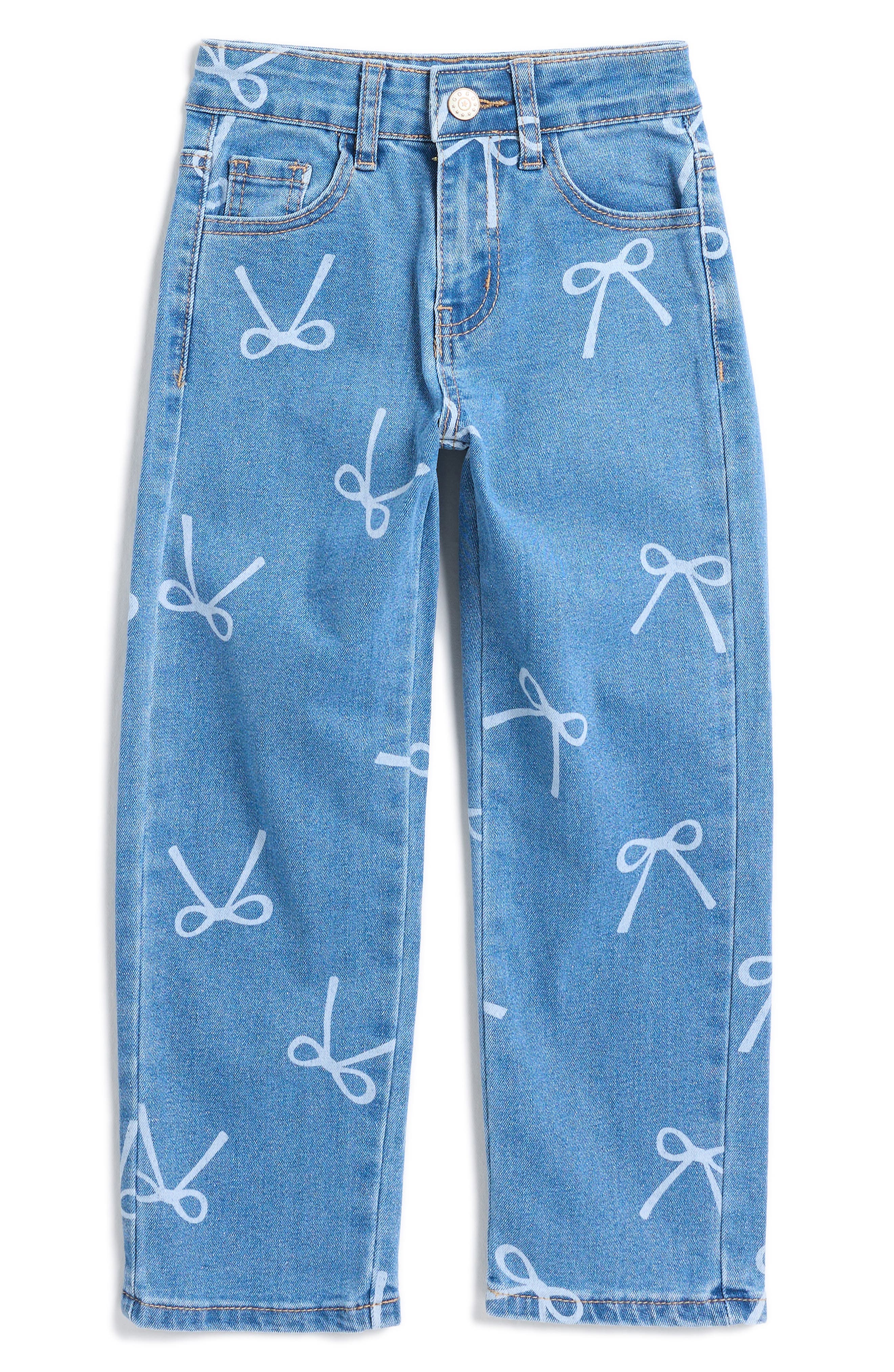 GOGO STAR Kids' Bow Print Straight Leg Jeans
