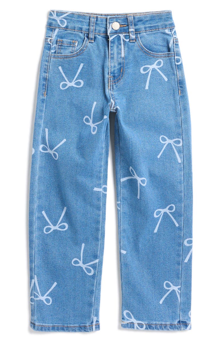 GOGO STAR Kids' Bow Print Straight Leg Jeans, Main, color, Medium Dark Wash