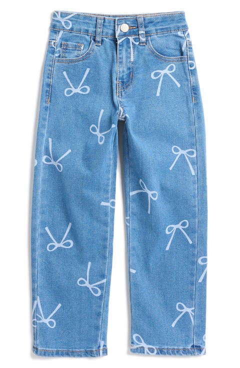 Kids' Bow Print Straight Leg Jeans (Little Kid)