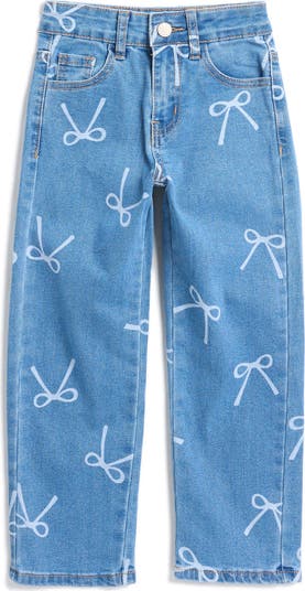 Kids' Bow Print Straight Leg Jeans