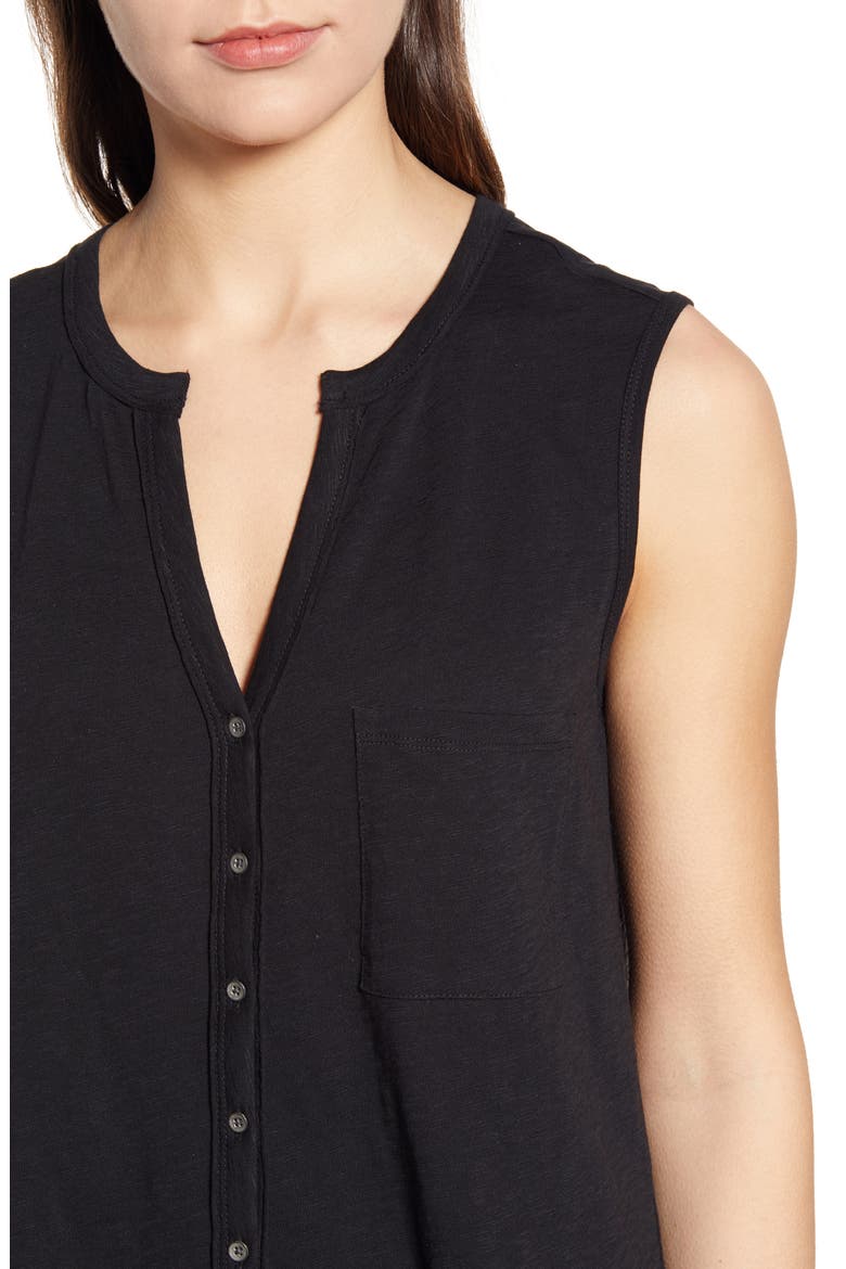 Sleeveless Button Top, Alternate, color, BLACK