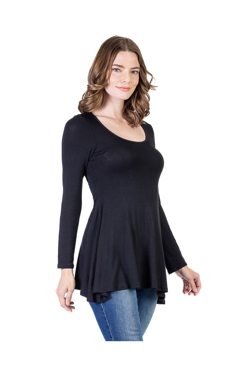 24seven Comfort Apparel Long Sleeve Solid Color Swing Style Flared Tunic Top, Alternate, color, Black
