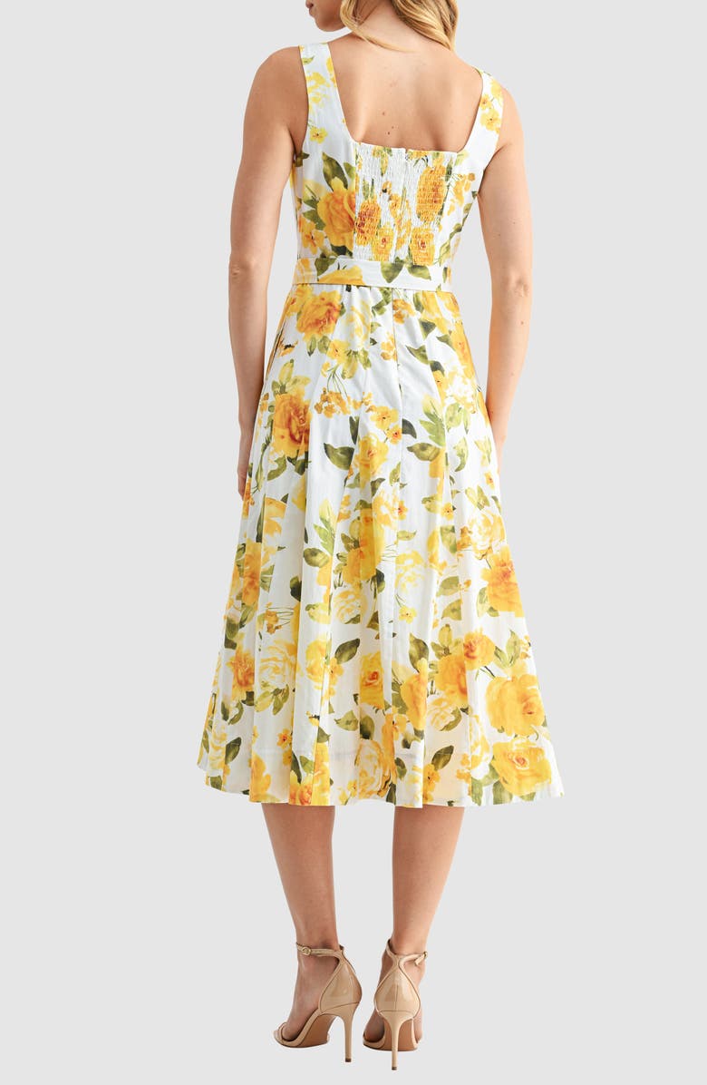 Mila Mae Belted Sleeveless Fit & Flare Midi Dress, Alternate, color, Yellow Floral
