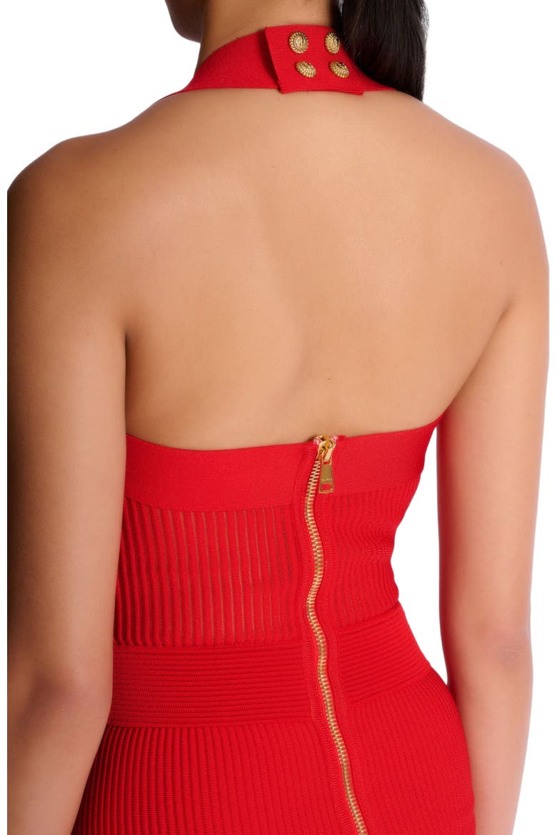 Halterneck pleated knit midi dress, Alternate, color, red