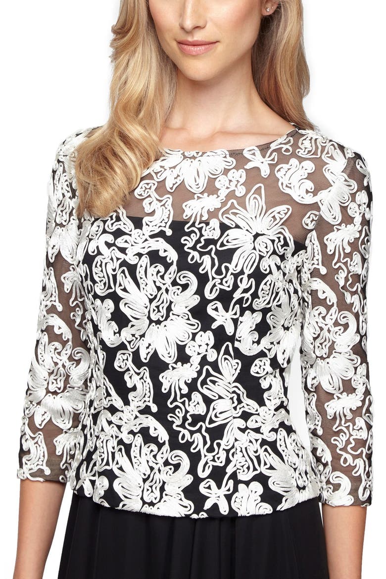 Soutache Tulle Blouse, Main, color, BLACK/ WHITE