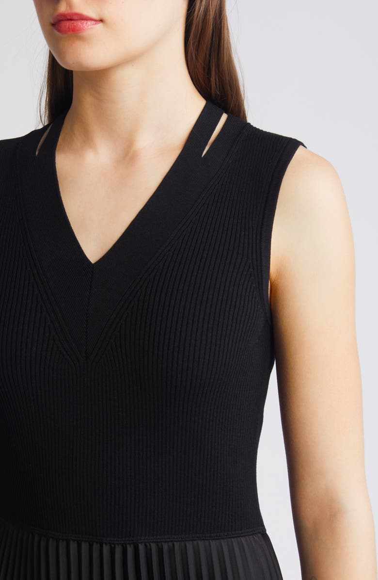 BOSS Farara Mixed Media Sleeveless Pleated Dress, Alternate, color,