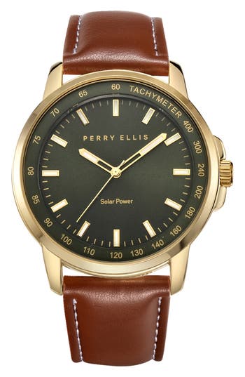 Perry Ellis Solar Powered 3-hand Quartz Strap Watch, 41mm In Gold